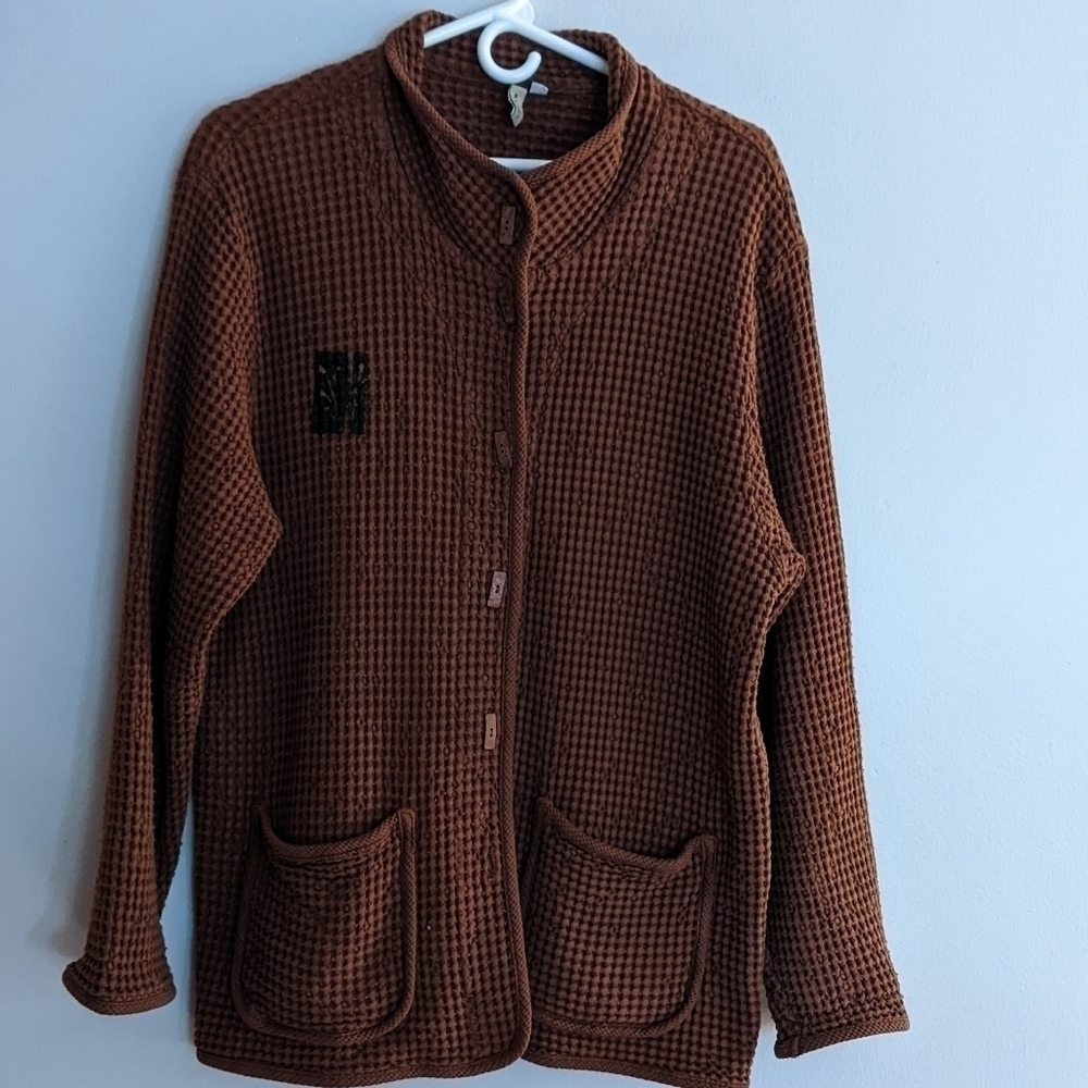 By JJ Jacket Brown Waffle Weave Unlined Large